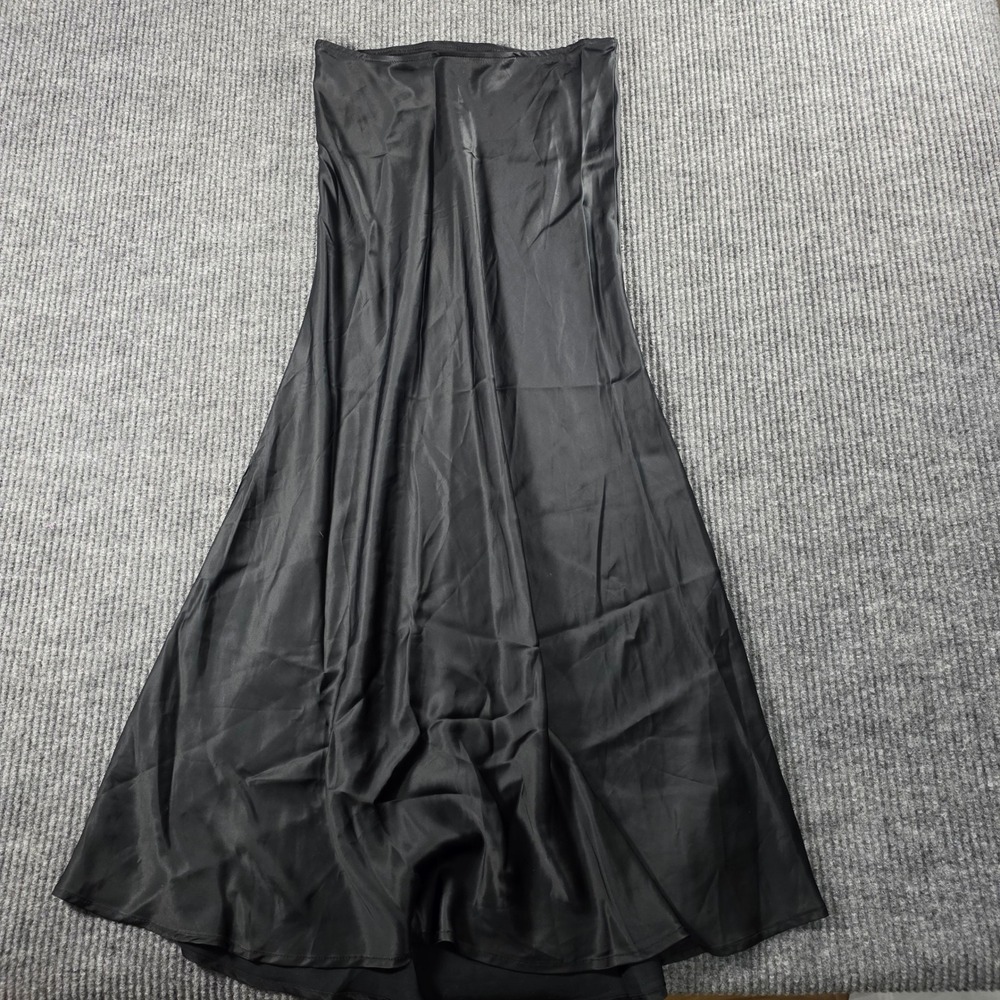 Wild Fable Black Satin Midi Skirt Womens XS High Waisted Slip Skirt A-Line Solid